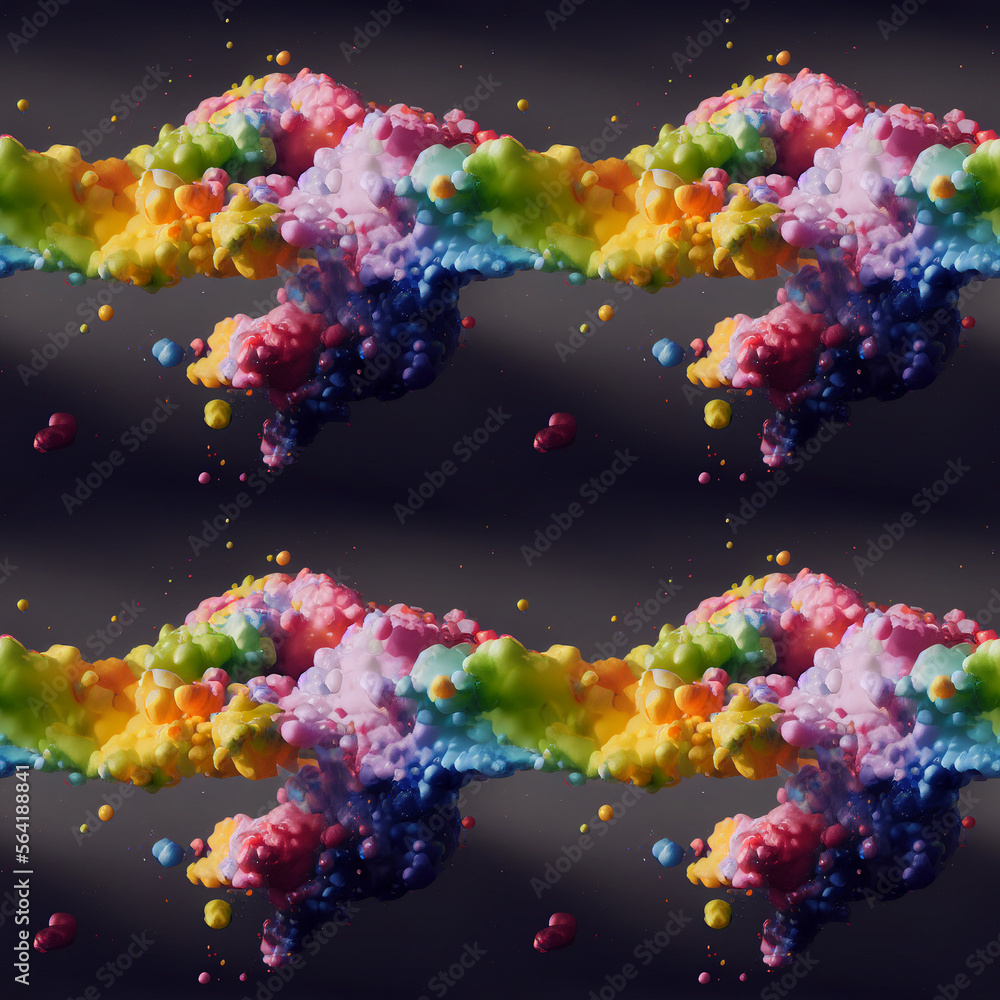 Seamless rainbow smoke pattern, abstract colorful  background with splashes, textile design elements, wallpaper pattern, made with Generative AI
