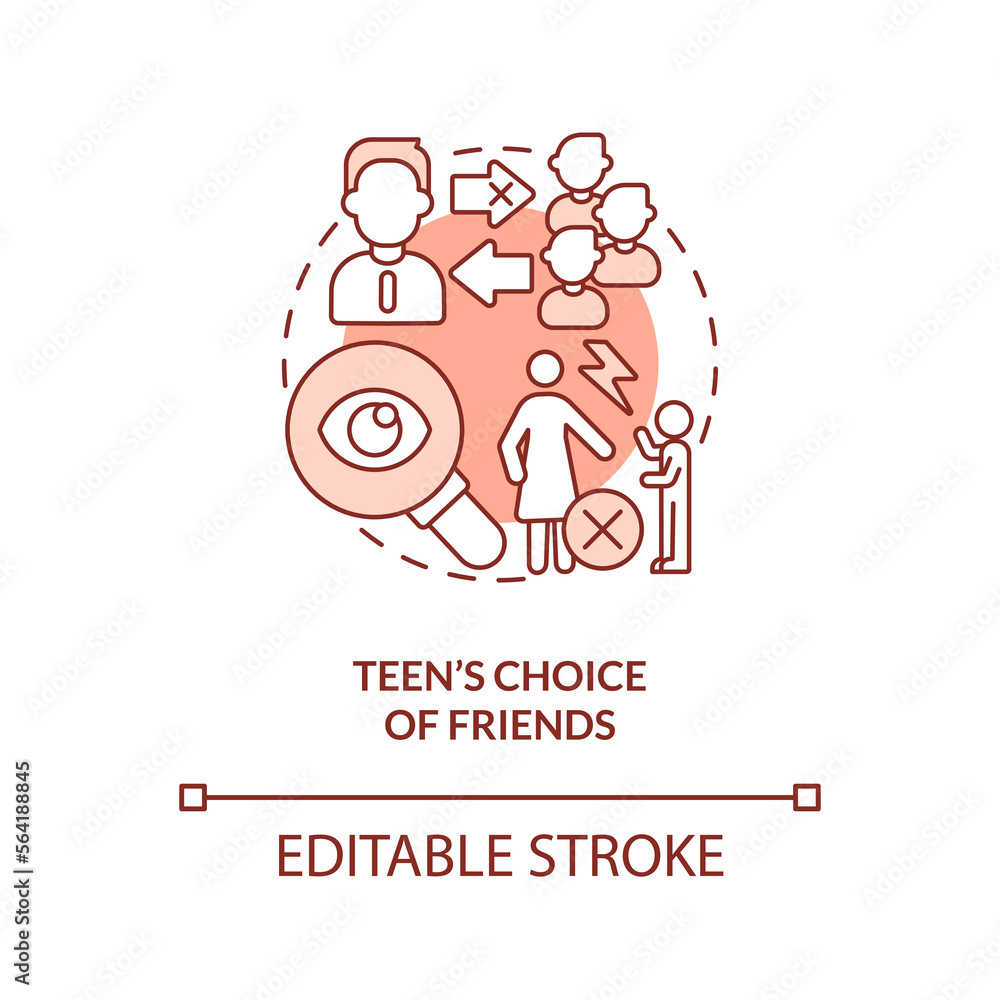 Teen choice of friends terracotta concept icon. Parent child conflict area abstract idea thin line illustration. Isolated outline drawing. Editable stroke. Arial, Myriad Pro-Bold fonts used Teen choice of friends terracotta concept icon. Parent child conflict area abstract idea thin line illustration. Isolated outline drawing. Editable stroke. Arial, Myriad Pro-Bold fonts used