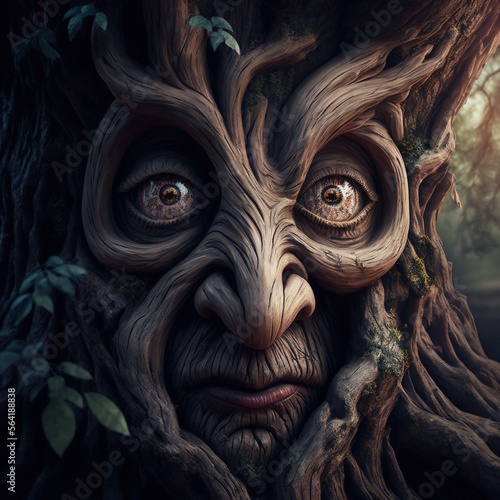 Old tree with a face. Generative AI.