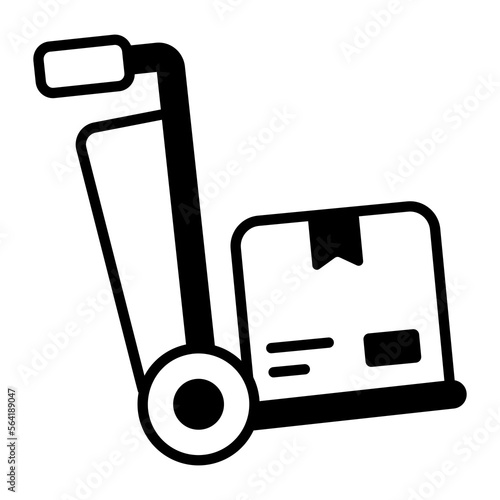 Vector icon of pushcart, vector design of luggage cart wit parcel