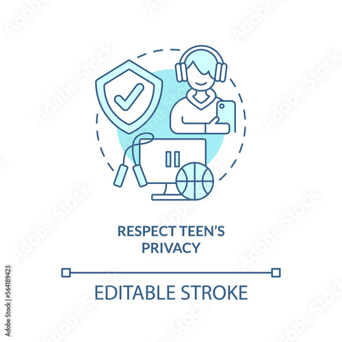 Respect teen privacy turquoise concept icon. Promoting self esteem in adolescent abstract idea thin line illustration. Isolated outline drawing. Editable stroke. Arial, Myriad Pro-Bold fonts used