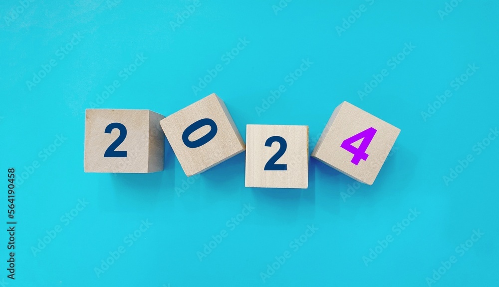 inscription on the cubes of the world, 2024 new year concept inscription on the cubes of the world, 2024 new year concept