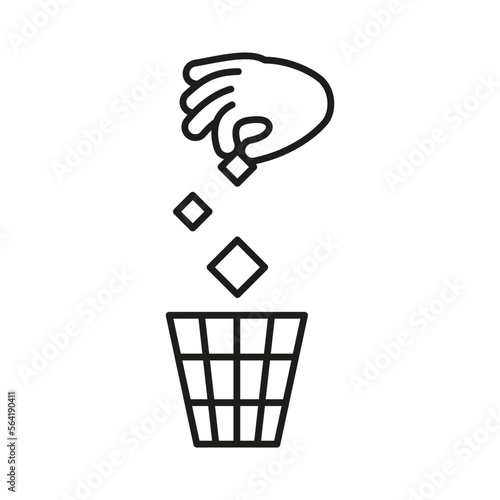 Rule take out rubbish in basket, prohibition warning sign. Do not throw garbage in toilet. Can throw rubbish into trash can. Problem of planet pollution, clean. Vector