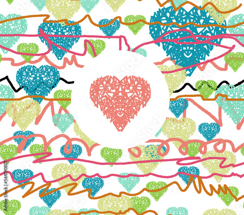 Line art of heart seamless pattern