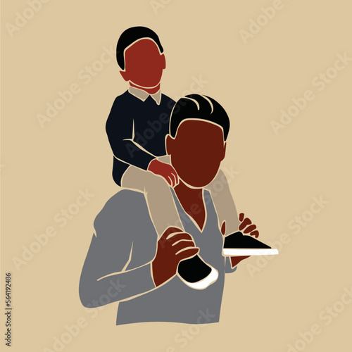 Abstract father and son in elegant line art style vector © Natalie