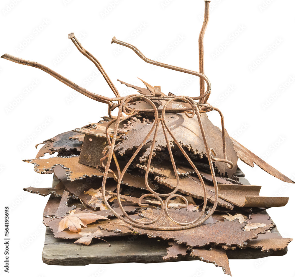 Isolated PNG cutout of a metallic scrap pile on a transparent