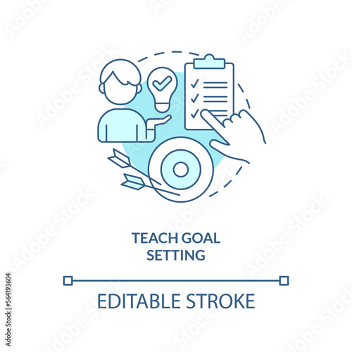 Teach goal setting turquoise concept icon. Maintain teenager responsibility abstract idea thin line illustration. Isolated outline drawing. Editable stroke. Arial, Myriad Pro-Bold fonts used