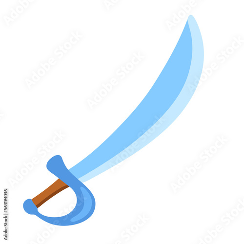 A sabre or blade with a protective hilt, a hilt, a sword, a sabre or a sword, a sharp cutting edged weapon. Vector illustration of a saber in a flat cartoon style