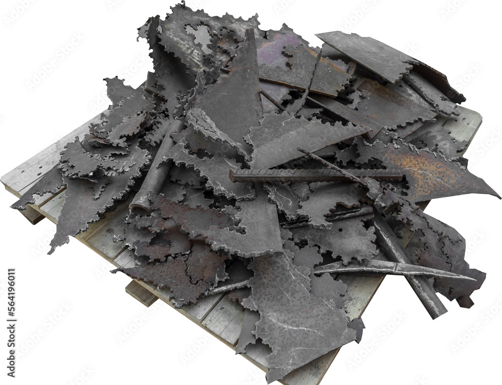Isolated PNG cutout of a metallic scrap pile on a transparent