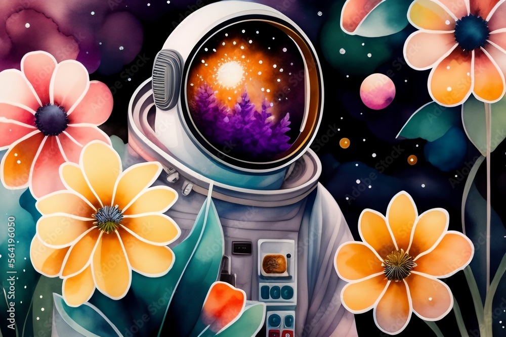 abstract background flowers astronaut generative AI