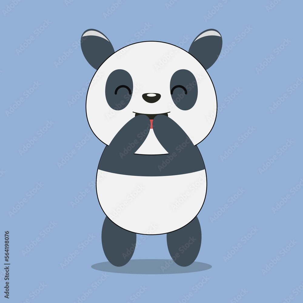 Fototapeta premium Cute panda laughing cartoon. Animal concept on blue background.
