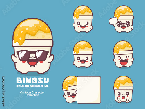 bingsu cartoon character korean dessert vector illustration