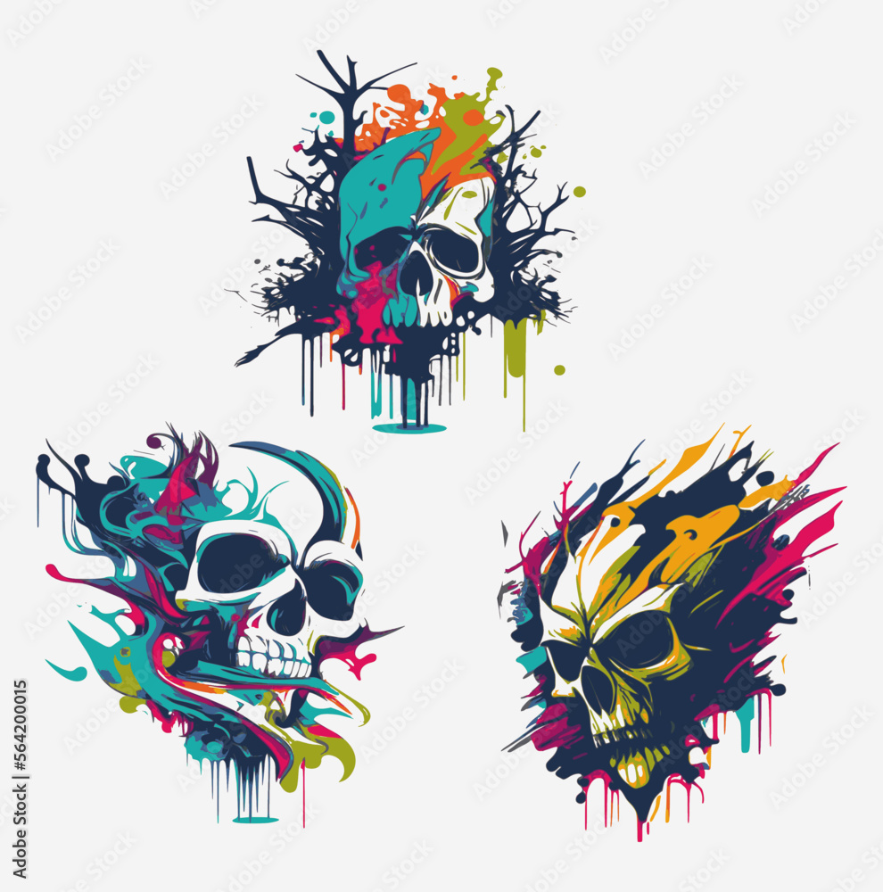 Psychedelic Watercolor graffiti skull Vector	