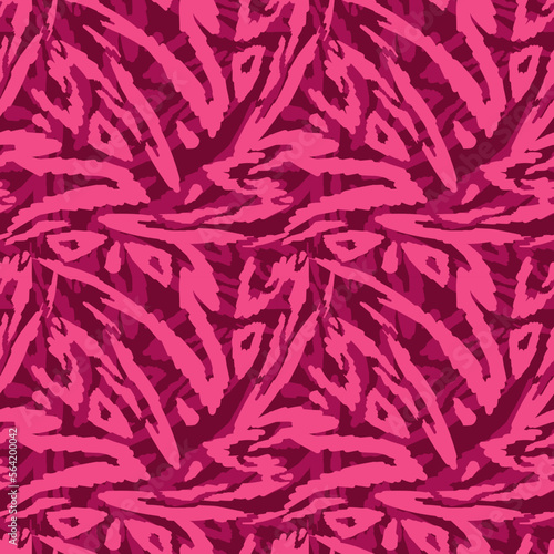 Seamless pattern with abstract stripes like zebra skin. Animal print in a trendy color combination Viva Magenta.