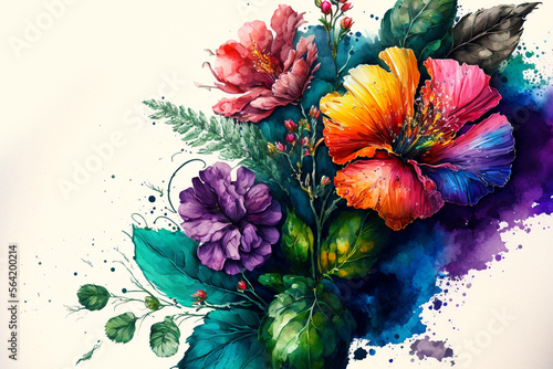 colorful watercolor flowers. Generative AI