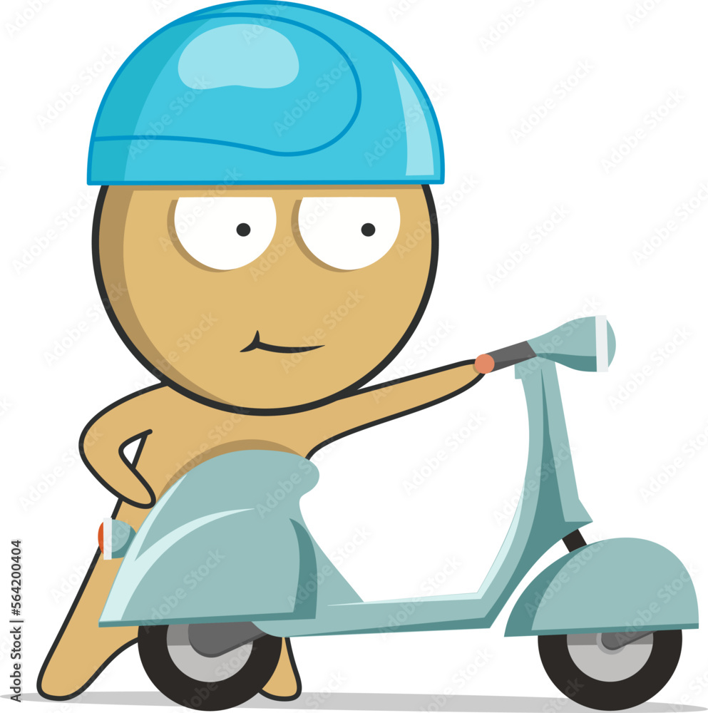 The boy stands in a helmet and holds a motorcycle with his hands
