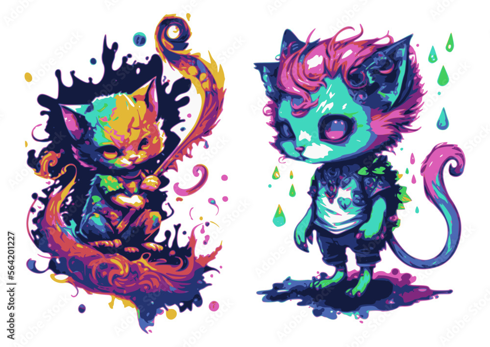 Fototapeta premium Psychedelic Watercolor Chibi mushroom Character Vector 