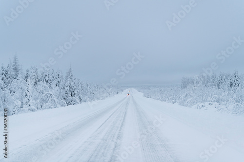 winter in Lapland, snowy road © valdisskudre