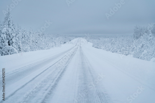 winter in Lapland, snowy road
