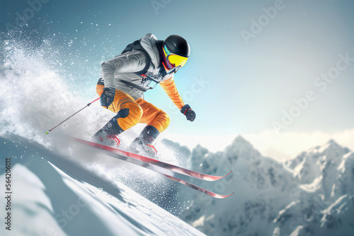 Winter Extreme athlete Sports ski jump on mountain , Generative Ai