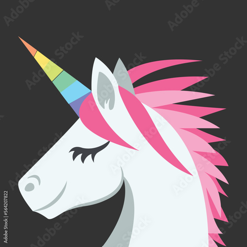 Unicorn vector icon flat emoji illustration. Isolated unicorn sign convey whimsy, fantasy, uniqueness, specialness, peace, love label  LGBTQ community, startups symbol. 
