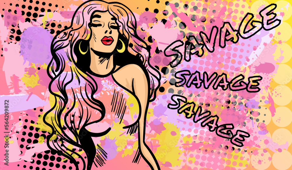 Vector illustration in pop art style with the abstract lady in old fashion comics style with the phrase 