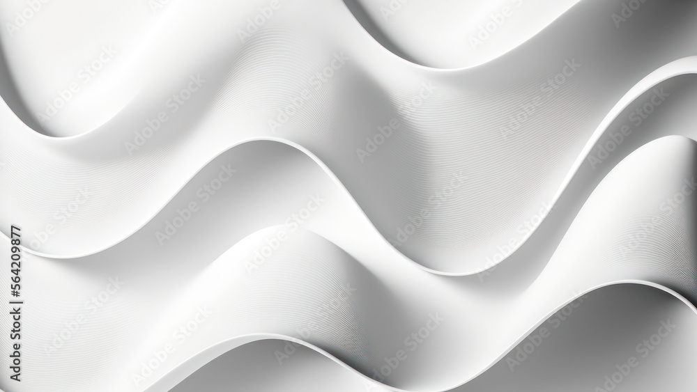 Abstract minimal white background with wavy lines. AI generated	
