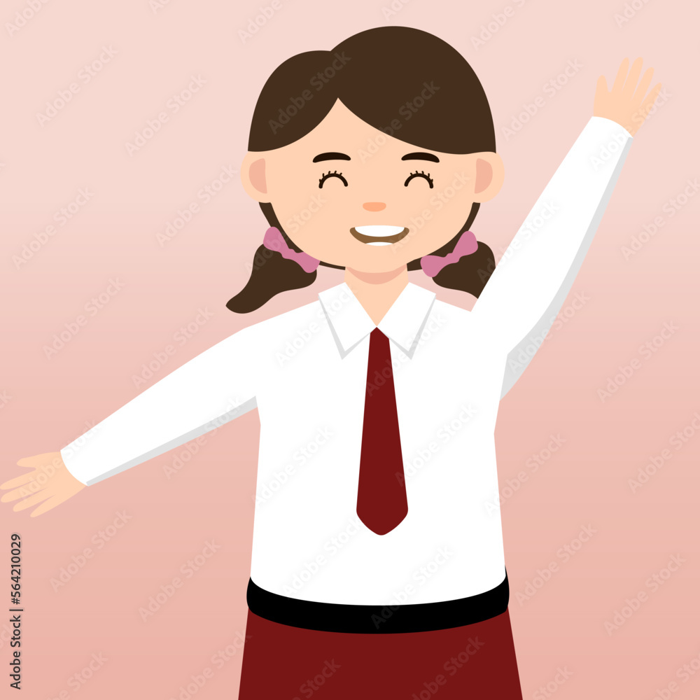 Elementary School girl and Boy Student Wearing Red and White Uniform. Cartoon Vector Illustration. Portrait of an elementary school student. School students children with backpacks, books, macbook. Elementary School girl and Boy Student Wearing Red and White Uniform. Cartoon Vector Illustration. Portrait of an elementary school student. School students children with backpacks, books, macbook.