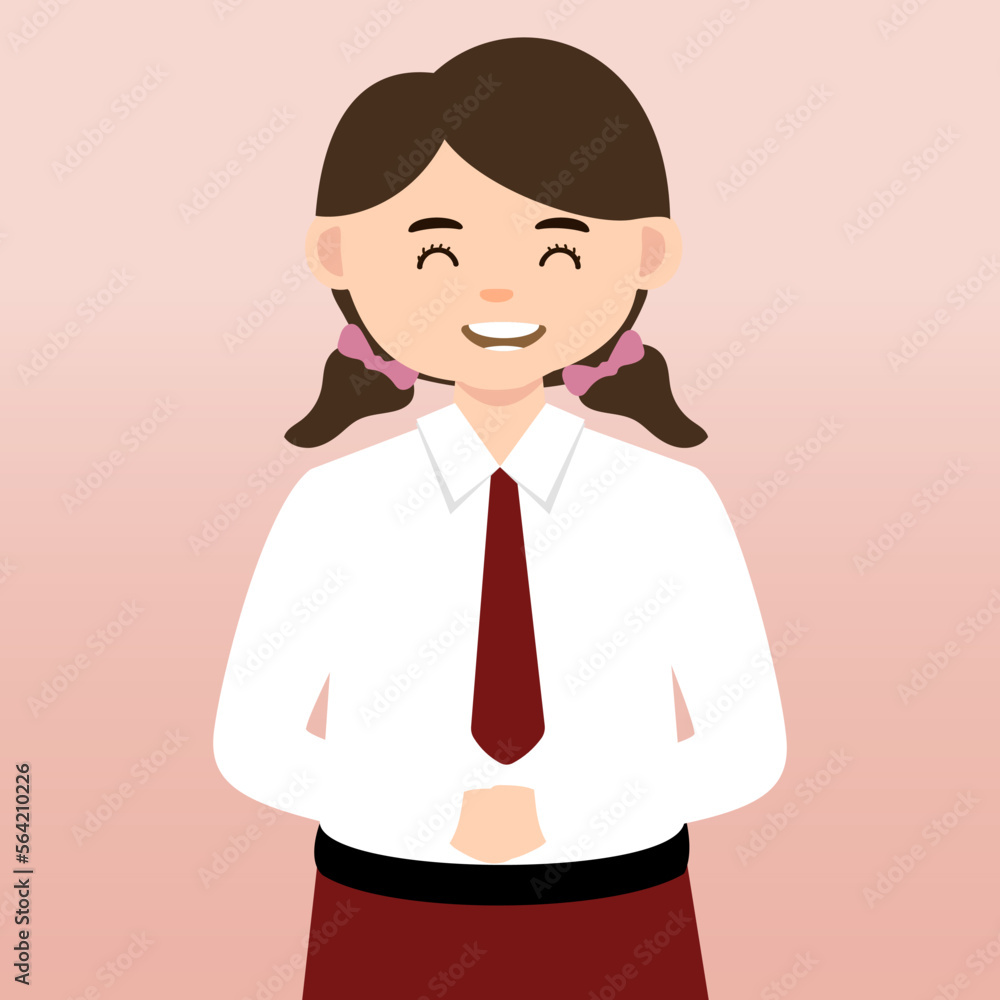 Elementary School girl and Boy Student Wearing Red and White Uniform. Cartoon Vector Illustration. Portrait of an elementary school student. School students children with backpacks, books, macbook. Elementary School girl and Boy Student Wearing Red and White Uniform. Cartoon Vector Illustration. Portrait of an elementary school student. School students children with backpacks, books, macbook.