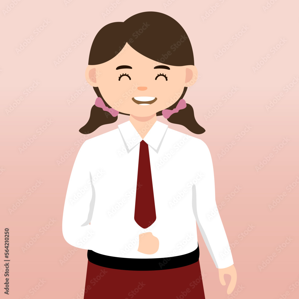 Elementary School girl and Boy Student Wearing Red and White Uniform. Cartoon Vector Illustration. Portrait of an elementary school student. School students children with backpacks, books, macbook. Elementary School girl and Boy Student Wearing Red and White Uniform. Cartoon Vector Illustration. Portrait of an elementary school student. School students children with backpacks, books, macbook.