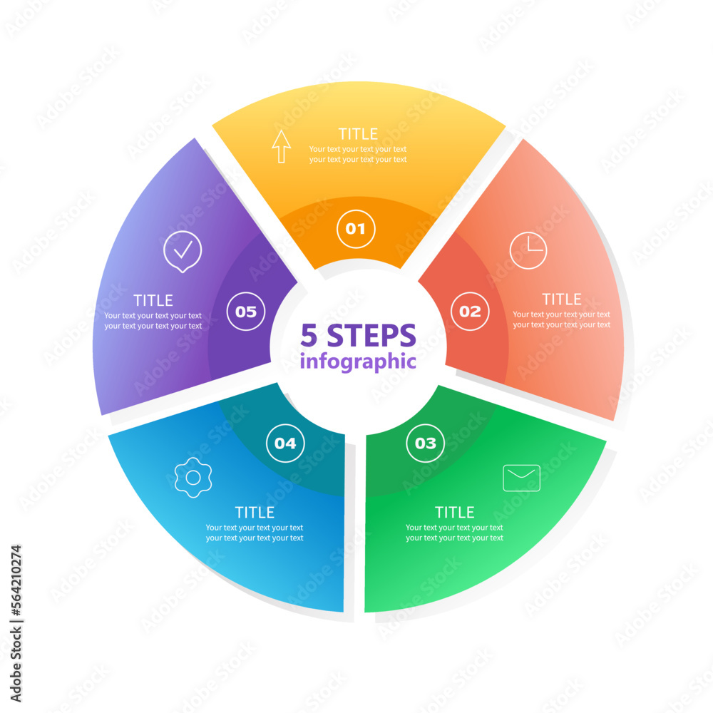 Business infographics. Pie chart with five steps. Vector illustration. Business infographics. Pie chart with five steps. Vector illustration.