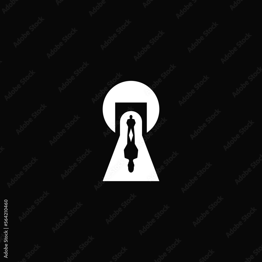 Man at the door entrance in the keyhole. Logo design. Man at the door entrance in the keyhole. Logo design.
