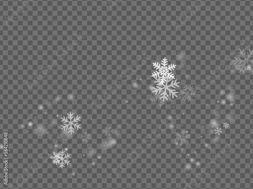 Fairy falling snow flakes wallpaper. Winter speck crystallic granules. Snowfall sky white transparent background. Filigree snowflakes january theme. Snow nature scenery.