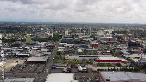 Sydham industrial residential suburbs of Christchurch city in NZ as aerial 4k.
 photo