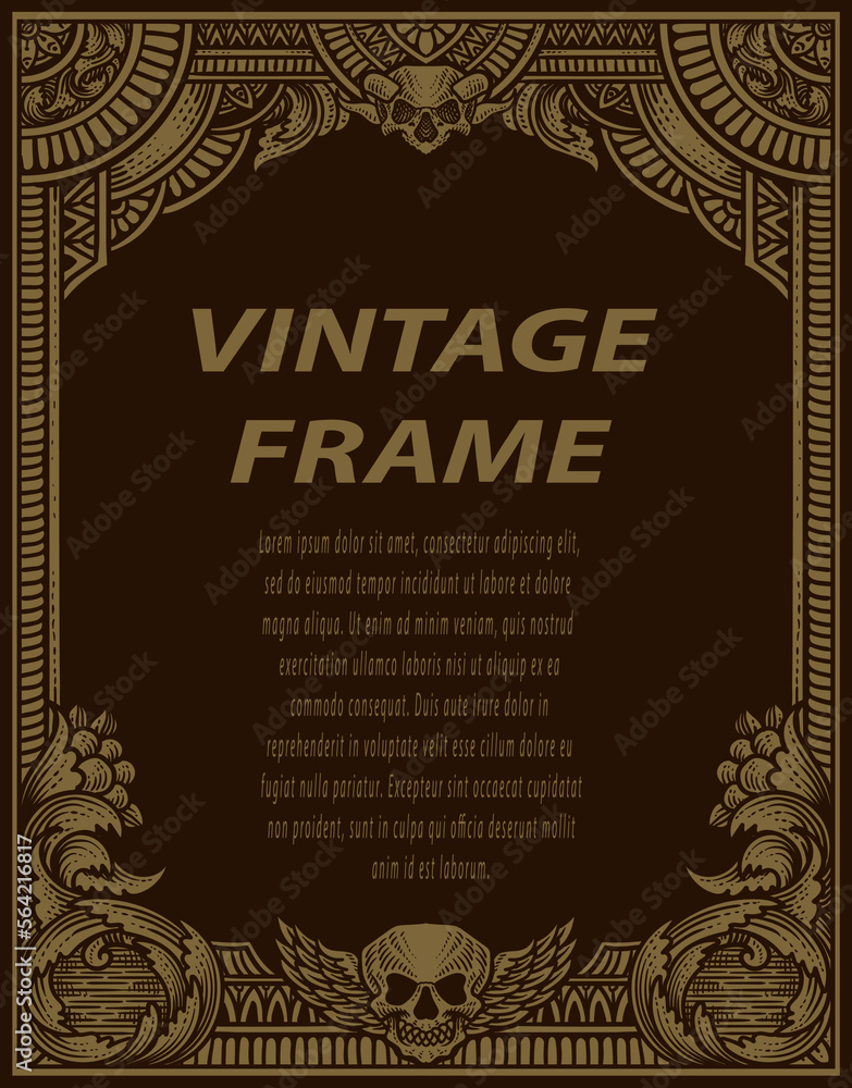 Isolated frames in baroque antique style. engraving ornament frames.