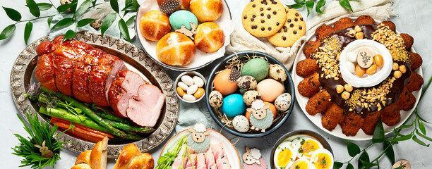 Traditional Easter celebration dinner, Easter holiday party.