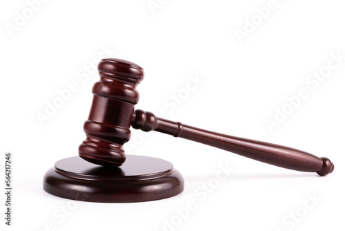 Wooden classic gavel of a judge on a white background