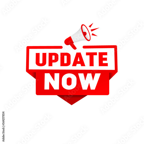 Megaphone with update now banner template, flat design, vector illustration isolated on white background.
