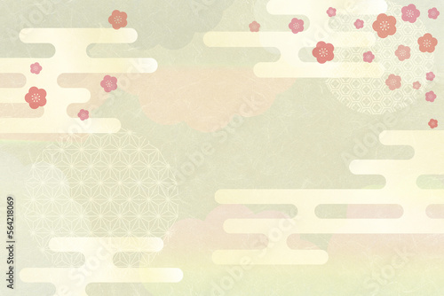 紙に和柄と梅の模様　雲のデザイン