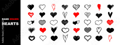 Hand drawn heart shapes in different styles illustration