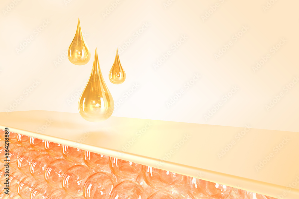 Golden essence oil drops on background 3d - Stock Illustration