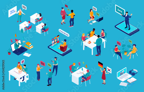 Language School Isometric Set