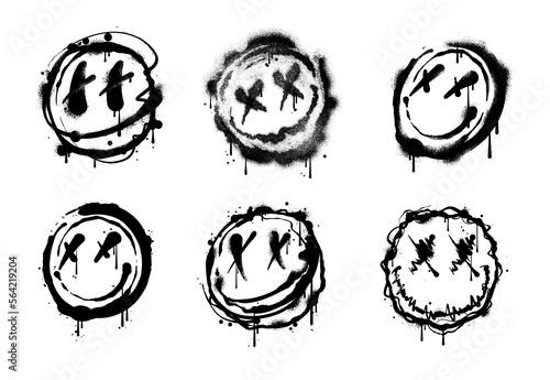 A set of hand drawn emoji icons in a graffiti style illustration with brush strokes and a gritty appearance