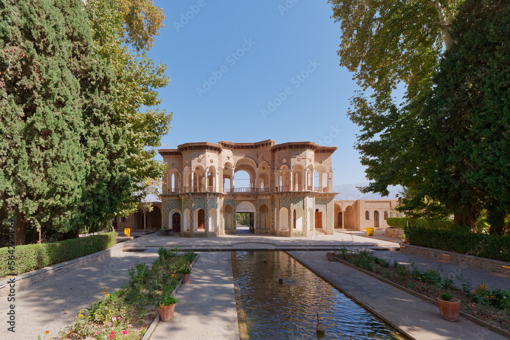 View of beautiful Shazdeh Mahan Historical Garden (Prince's Garden) near Mahan, Kerman Province, Iran