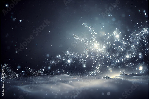 Glowing sparkles on a navy blue winter blizzard background