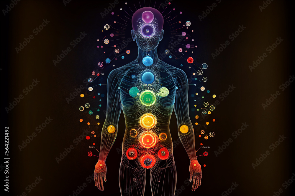 Human chakras. Places of energy accumulation on human body.. Stock ...