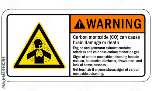 Carbon Monoxide safety sign and labels can cause brain damage or death