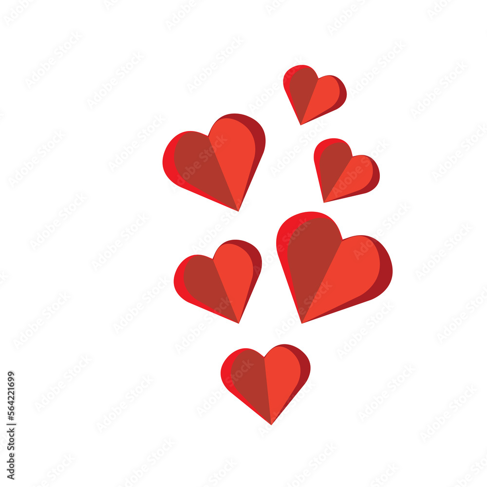 Paper red hearts on transparent or white background. Valentine’s day and love concept. illustration paper cut design style. PNG