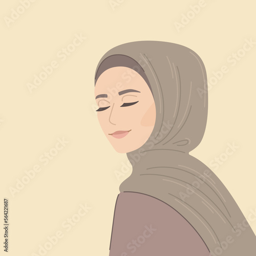 Beautiful woman in hijab, flat vector illustration