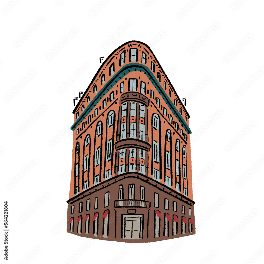 New York Architecture building apartment Hand drawn colour illustration ...